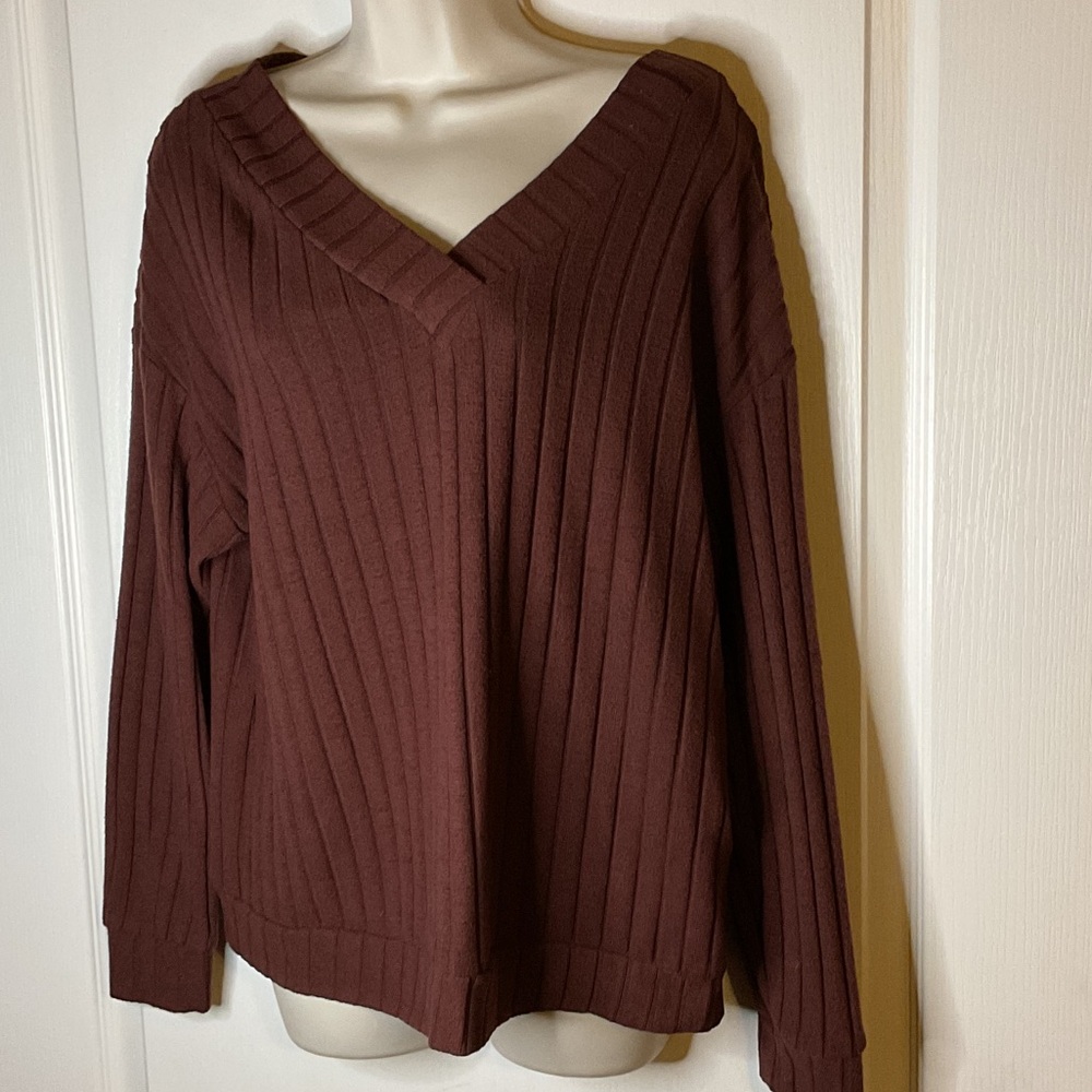 SHEIN Deep V-Neck Chocolate Sweater